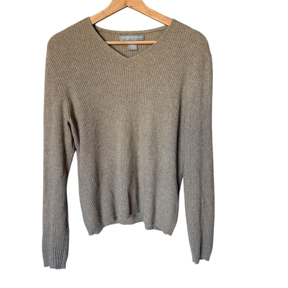 Vintage Marconi Beige V-Neck Cashmere Pullover Sweater Size L